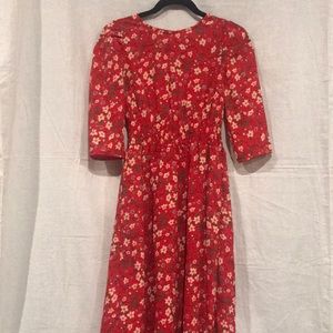 Hayden Red Midi Floral Dress 3/4 sleeve S
